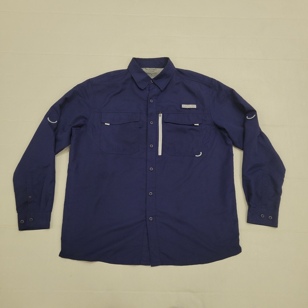 Realtree Long Sleeve Button  Up Fishing Shirt Size Large Navy Blue Dry‎ Vented